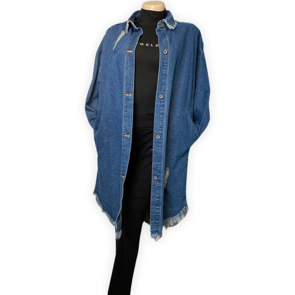 Oversized Denim Shirt Dress/ Jacket Made in Greece - Size: EU One - Picture 1 of 11